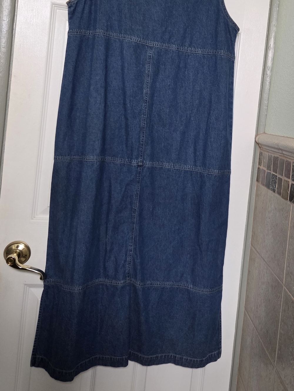 Blue denim patchwork floral embroidered Maxi Dress Teachercore Cottagecore Boho - Picture 7 of 8